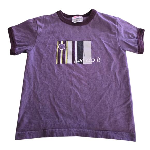 Vintage NIKE Just Do It Shirt Kid SZ Small 7/8 Purple Ringer Tee 90s - Picture 1 of 6